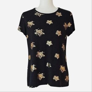 CARMEN Marc Valvo Women's Size‎ M Black Tee with Gold Star Accents